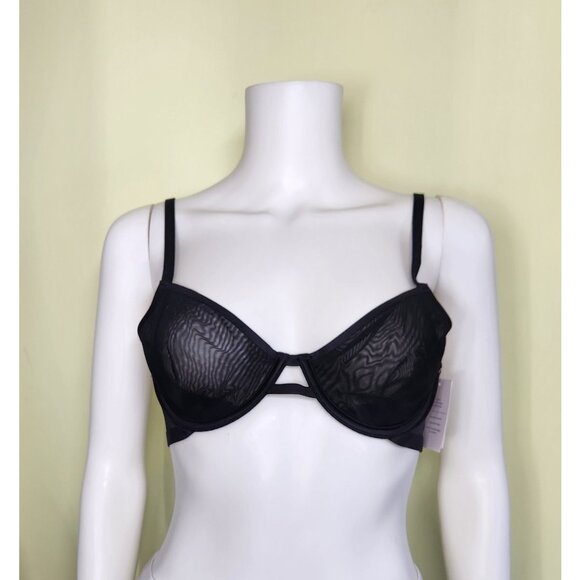 Auden Unlined Demi Coverage Underwire Bra Women 36A Black Mesh Adjustable Strap - Picture 1 of 5